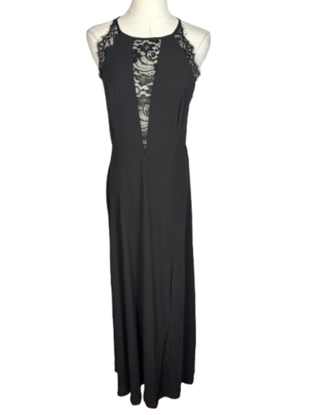 Lulu's Black Lace-Front Halter Maxi Dress